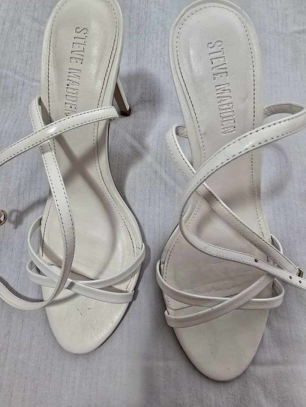 Steve Madden White Cross-Strap Stiletto Sandals